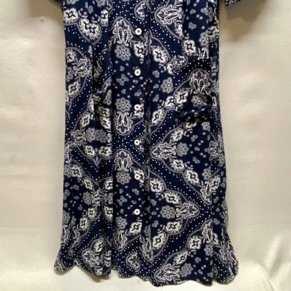 Cosuniony House Dress Women's Medium Navy Bandana Duster MuMu Button Down Robe - Picture 3 of 10